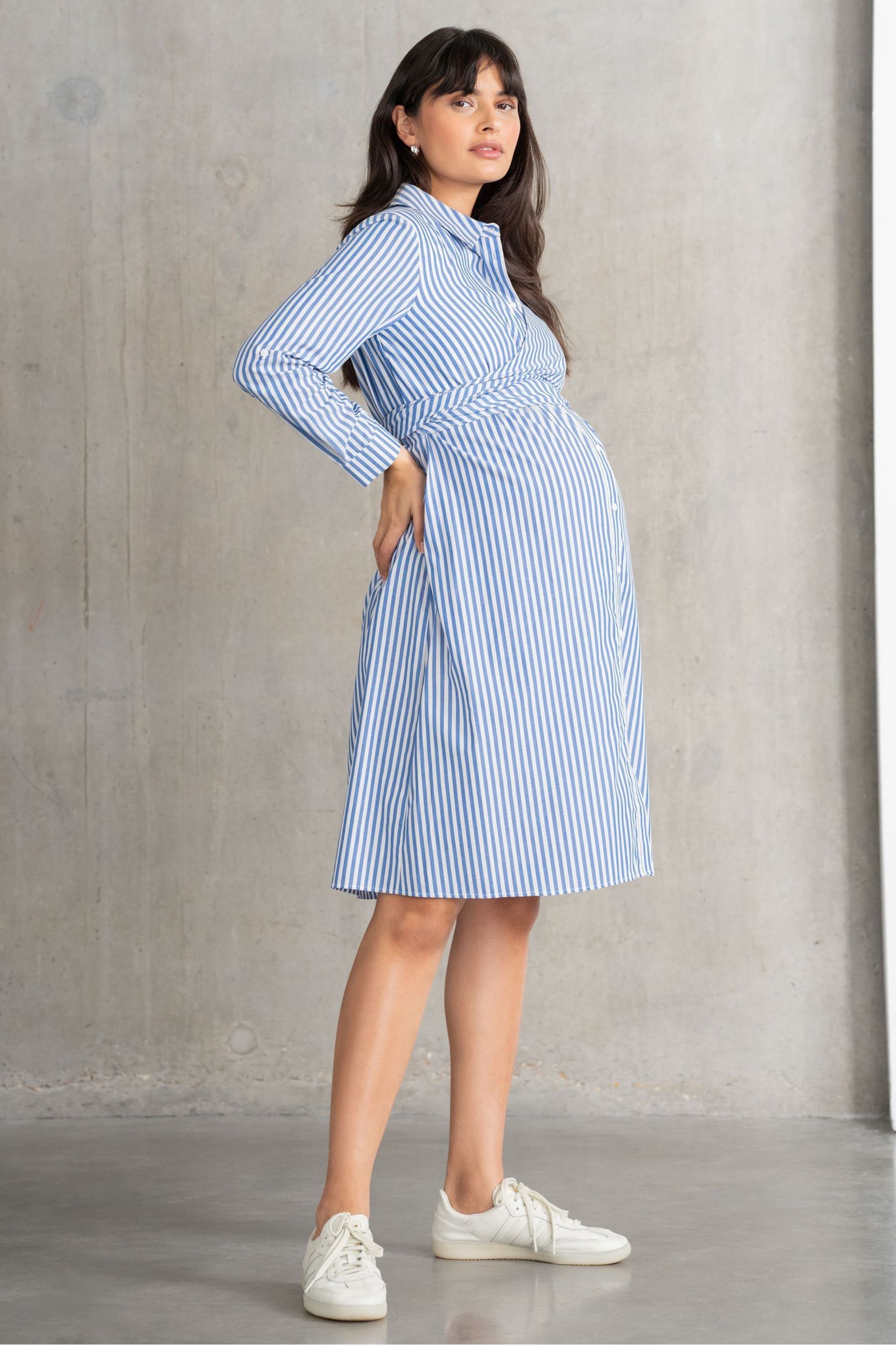 Buy Seraphine Blue Stripe Cotton And Lyocell Maternity And Nursing Shirt Dress from Next Australia