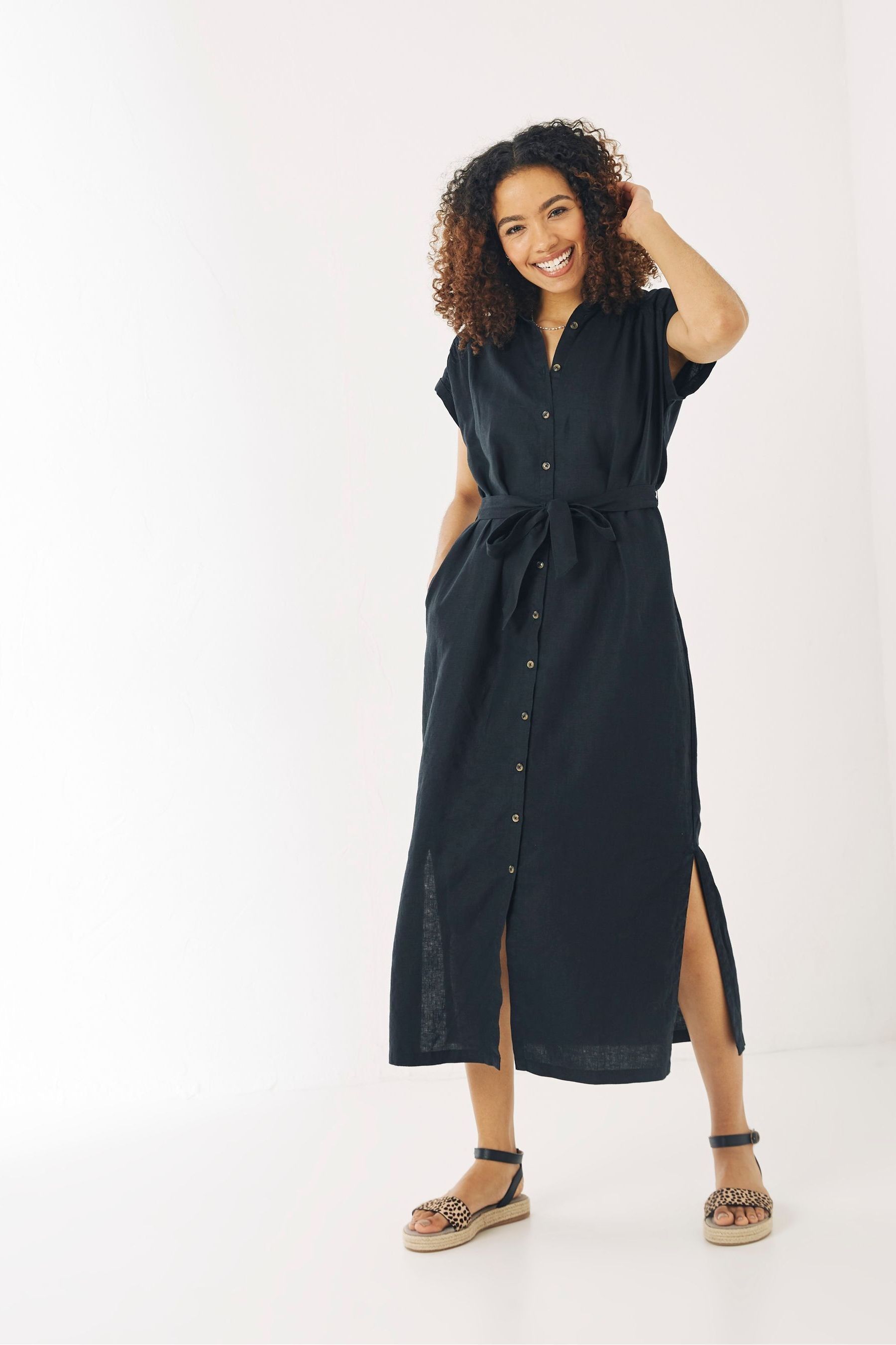 Buy FatFace Colette Black Linen Shirt Dress from Next Ireland
