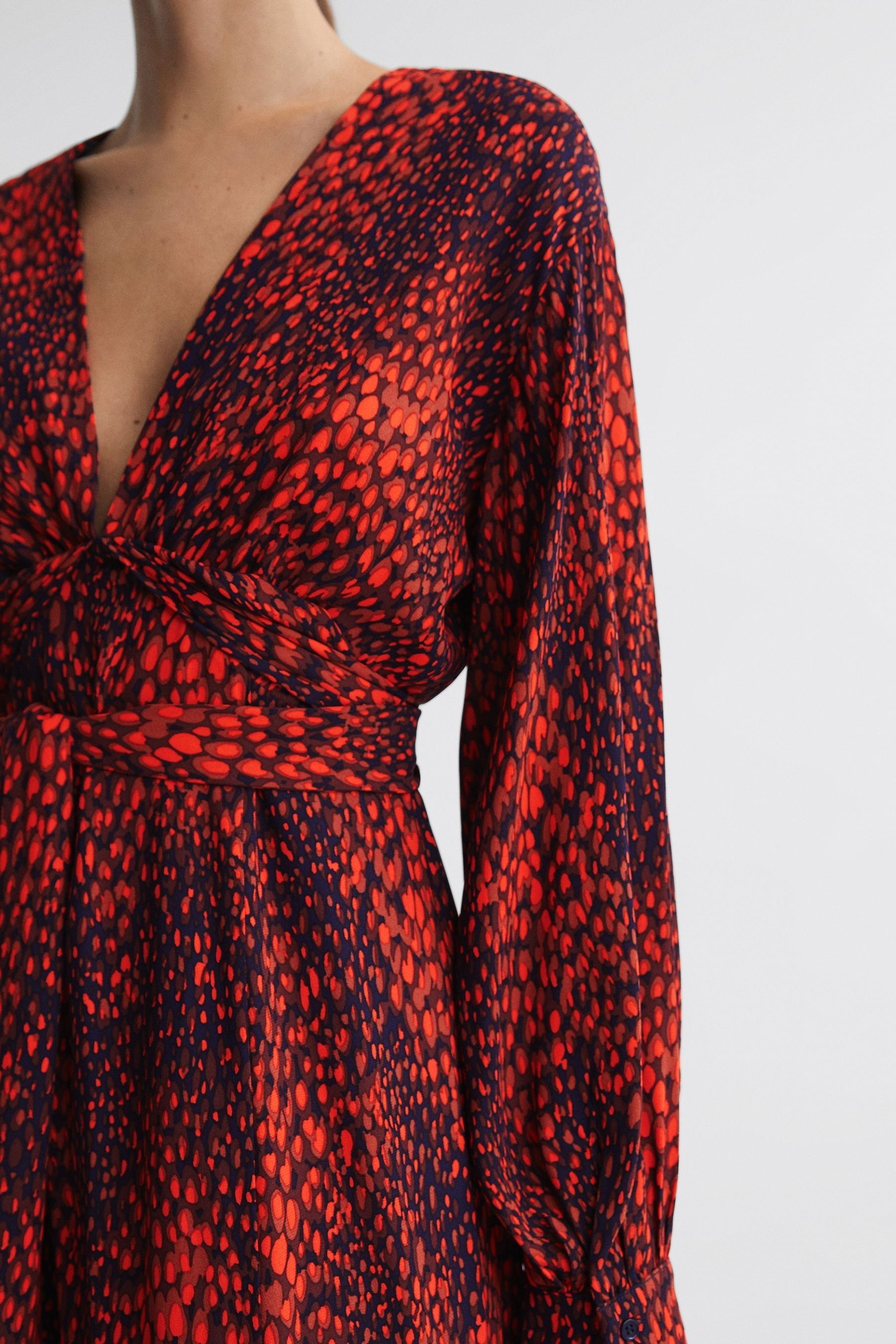 ax paris red leopard print dress Multi Leopard Print Short Sleeve Belted Wrap Midi Dress AX Paris
