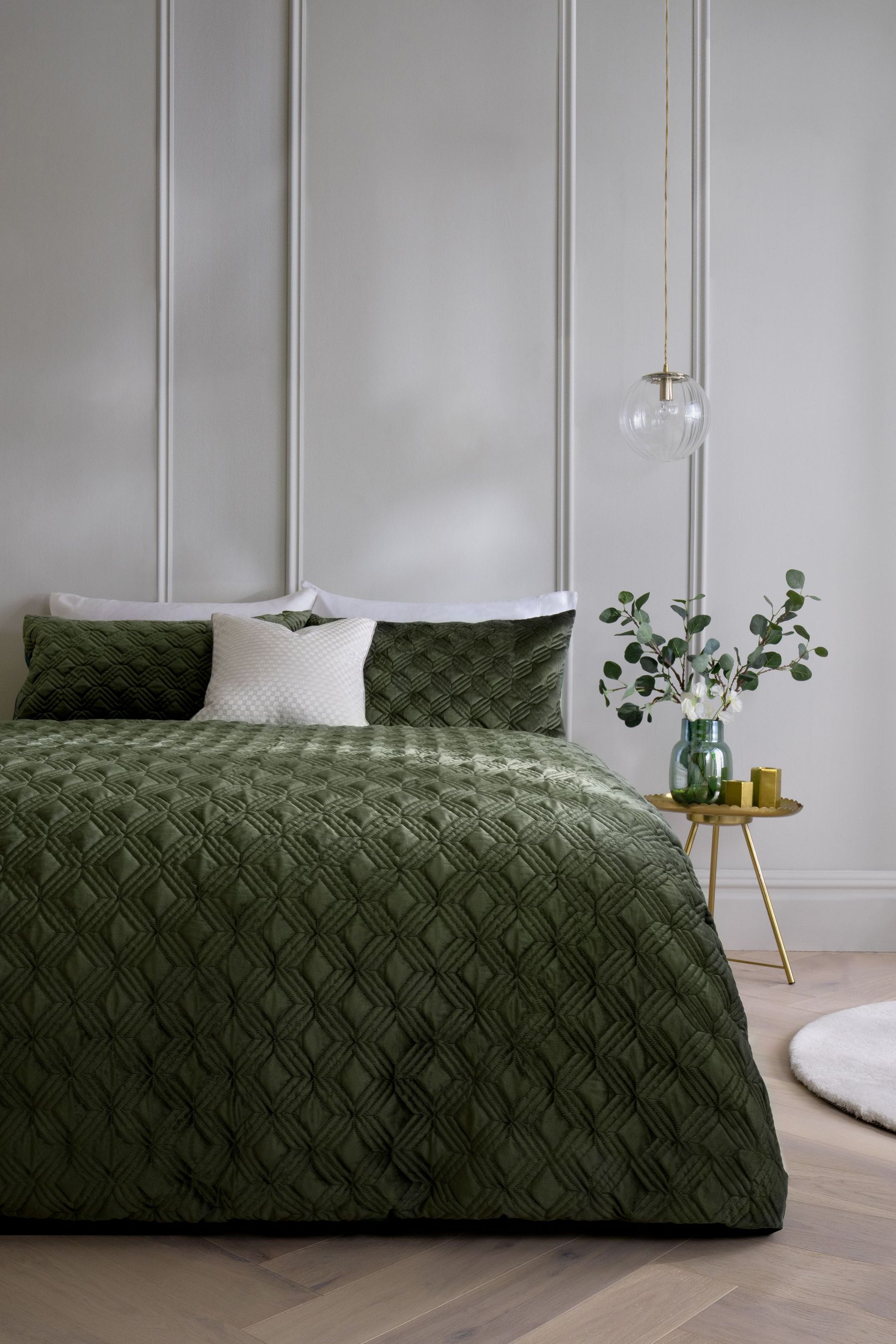 Buy Green Luxe Velvet Geo Duvet Cover and Pillowcase Set from Next Ireland