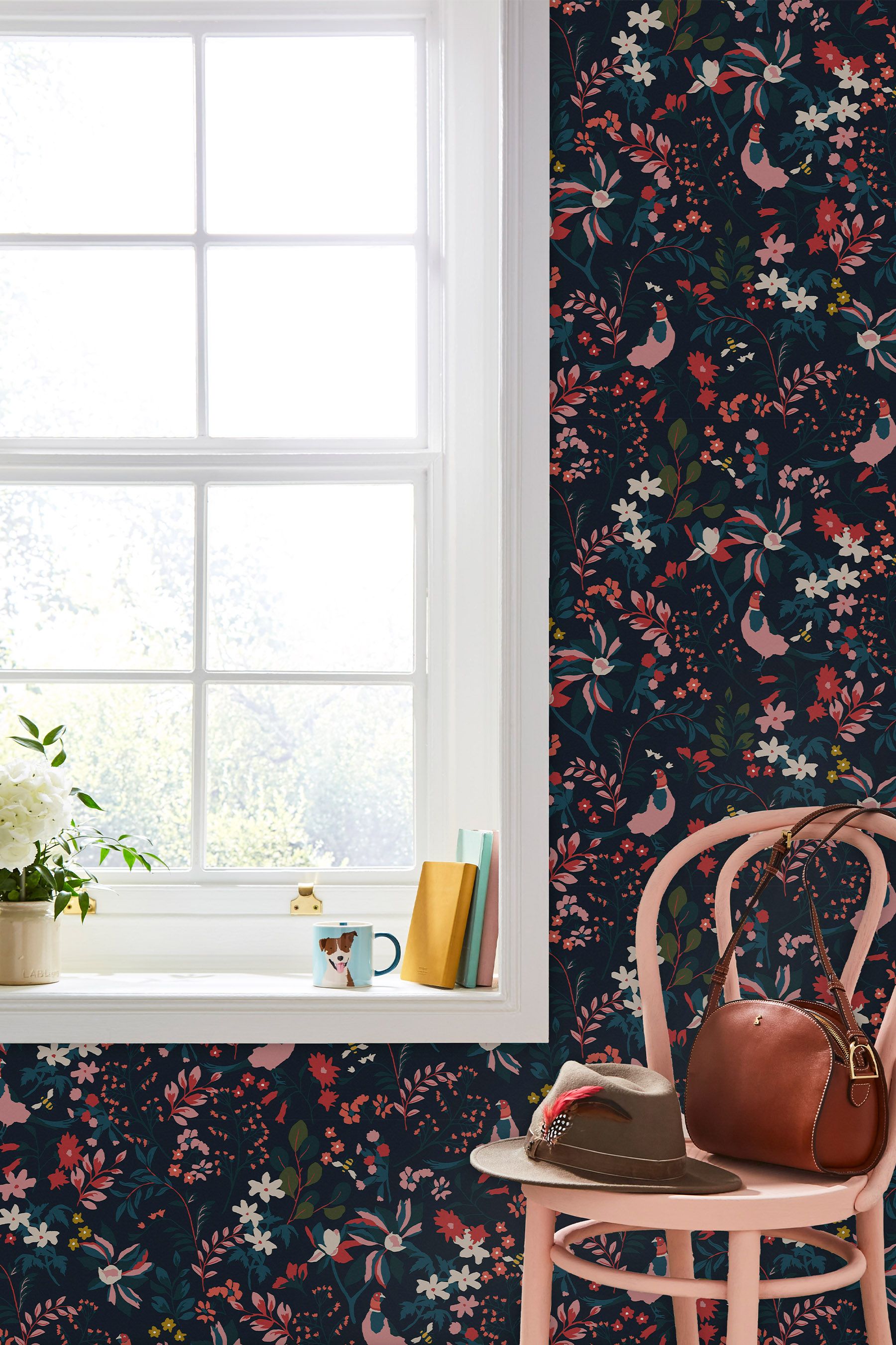 Buy Joules French Navy Fields Edge Floral Wallpaper Sample Wallpaper