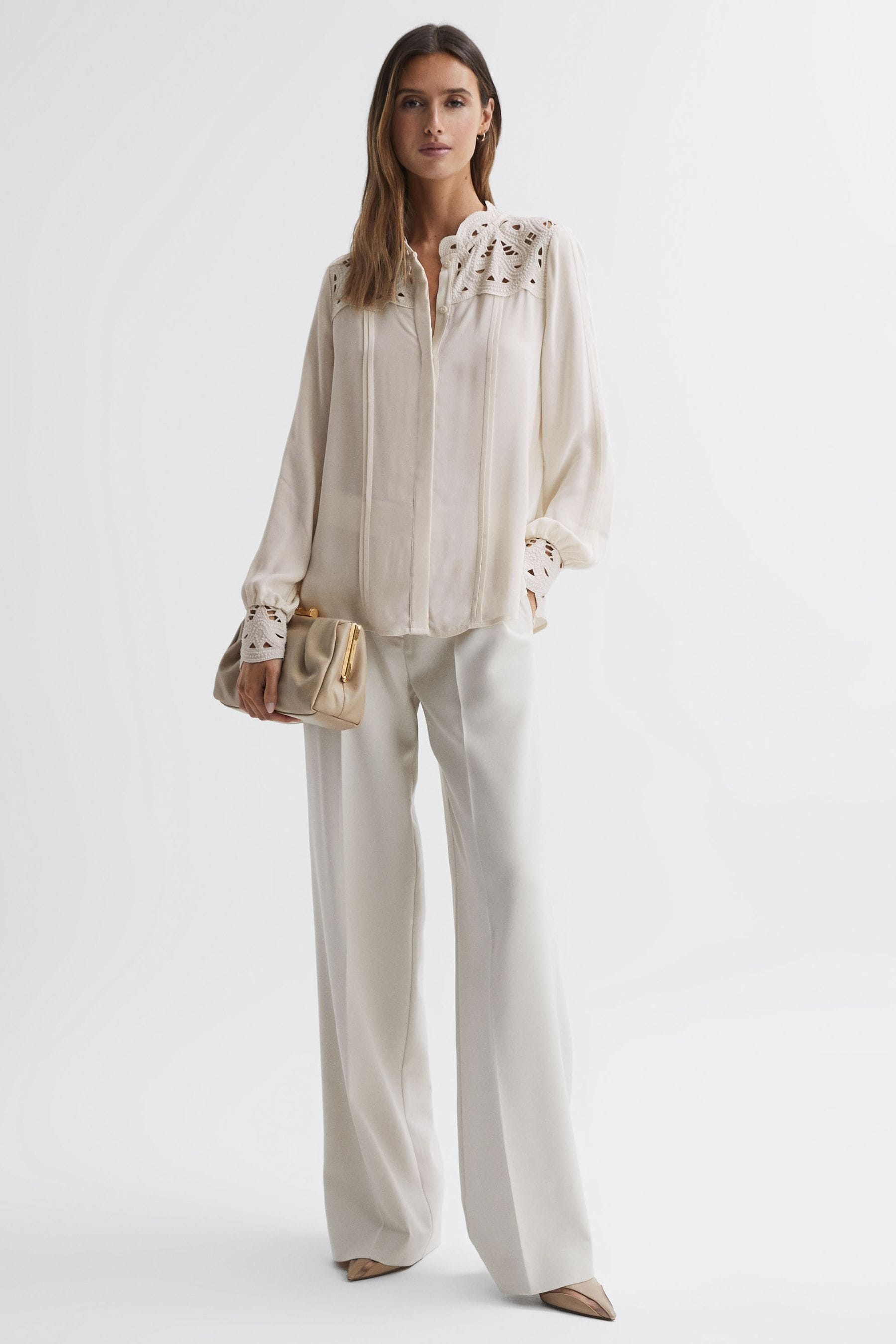 Buy Reiss Ivory Celia Lace Cut-Out Blouse from the Next UK online shop
