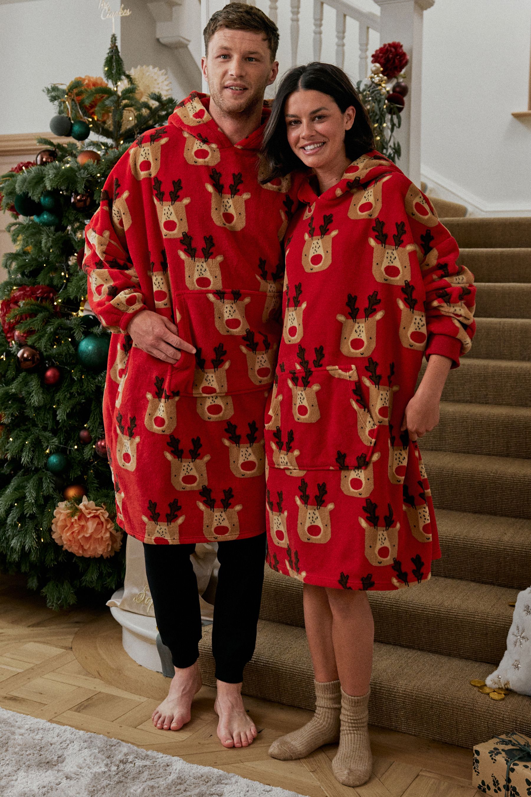 Buy Red Reindeer Matching Family Womens Oversized Blanket Hoodie from