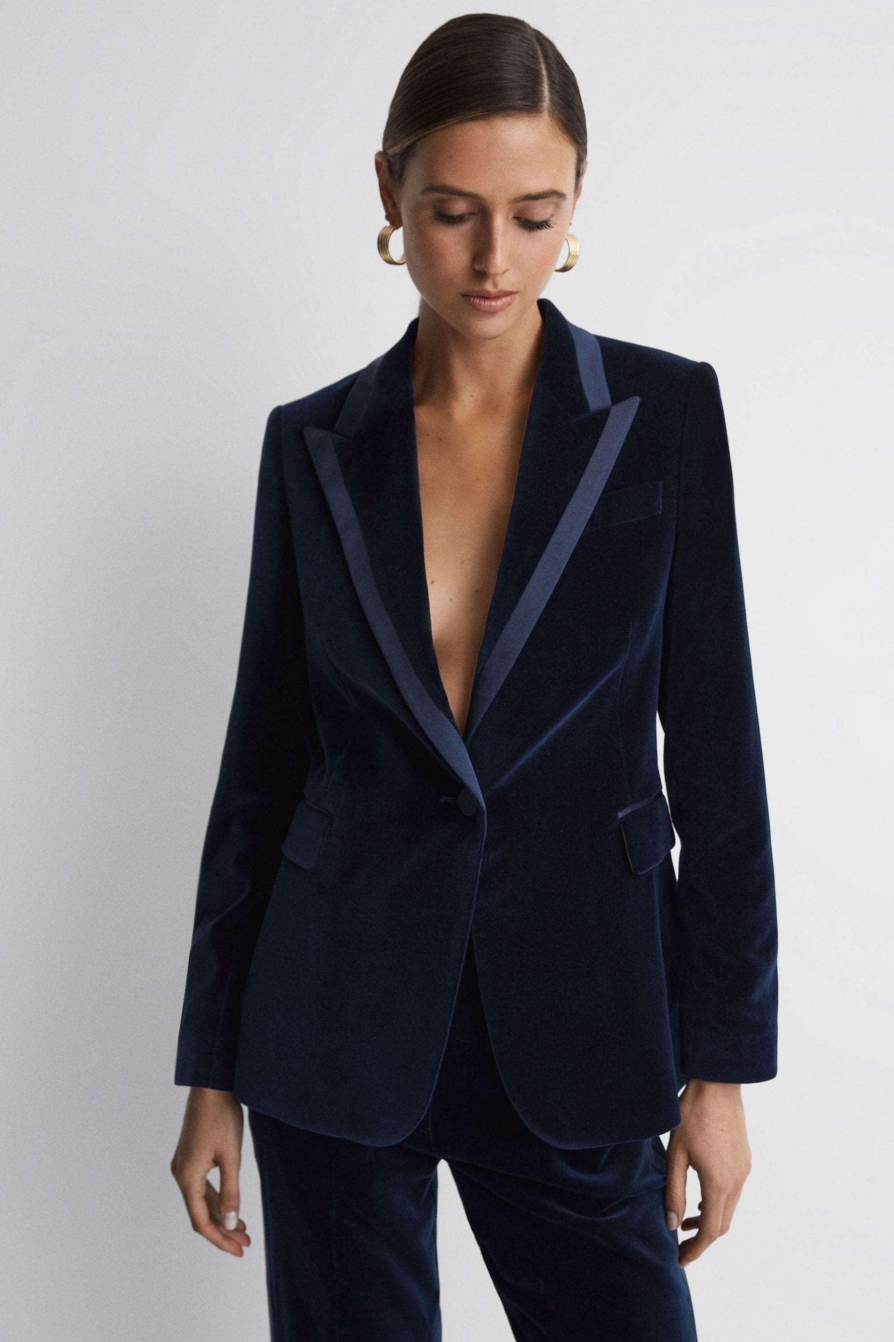 Buy Reiss Navy Bree Single Breasted Velvet Suit Blazer from the Next UK ...