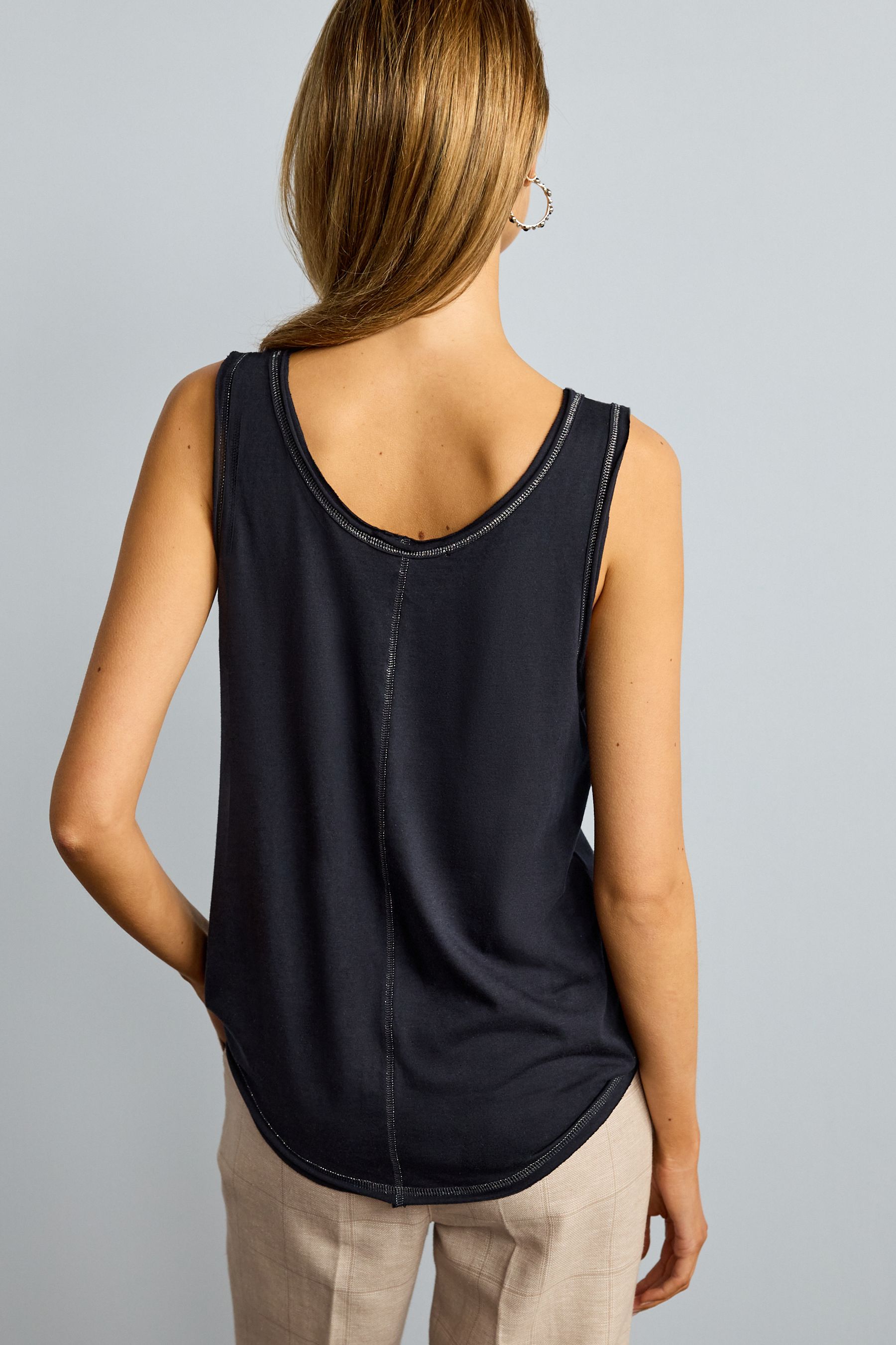Buy Navy Blue Sparkle Stitch Raw Edge Scoop Neck Vest from Next Ireland