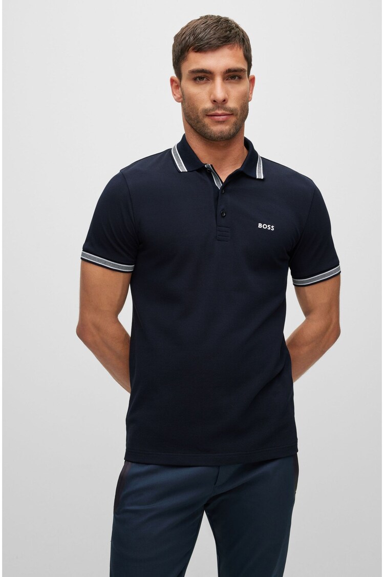 Blau - BOSS – Paddy – Polo-Shirt mit Streifen aus 100 % Baumwolle - Bild 1 von 1