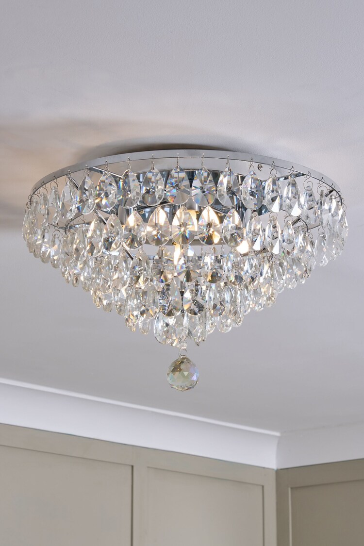 BHS Chrome 55cm Elsa Crystal Diamond Flush Ceiling Light - Image 1 of 1