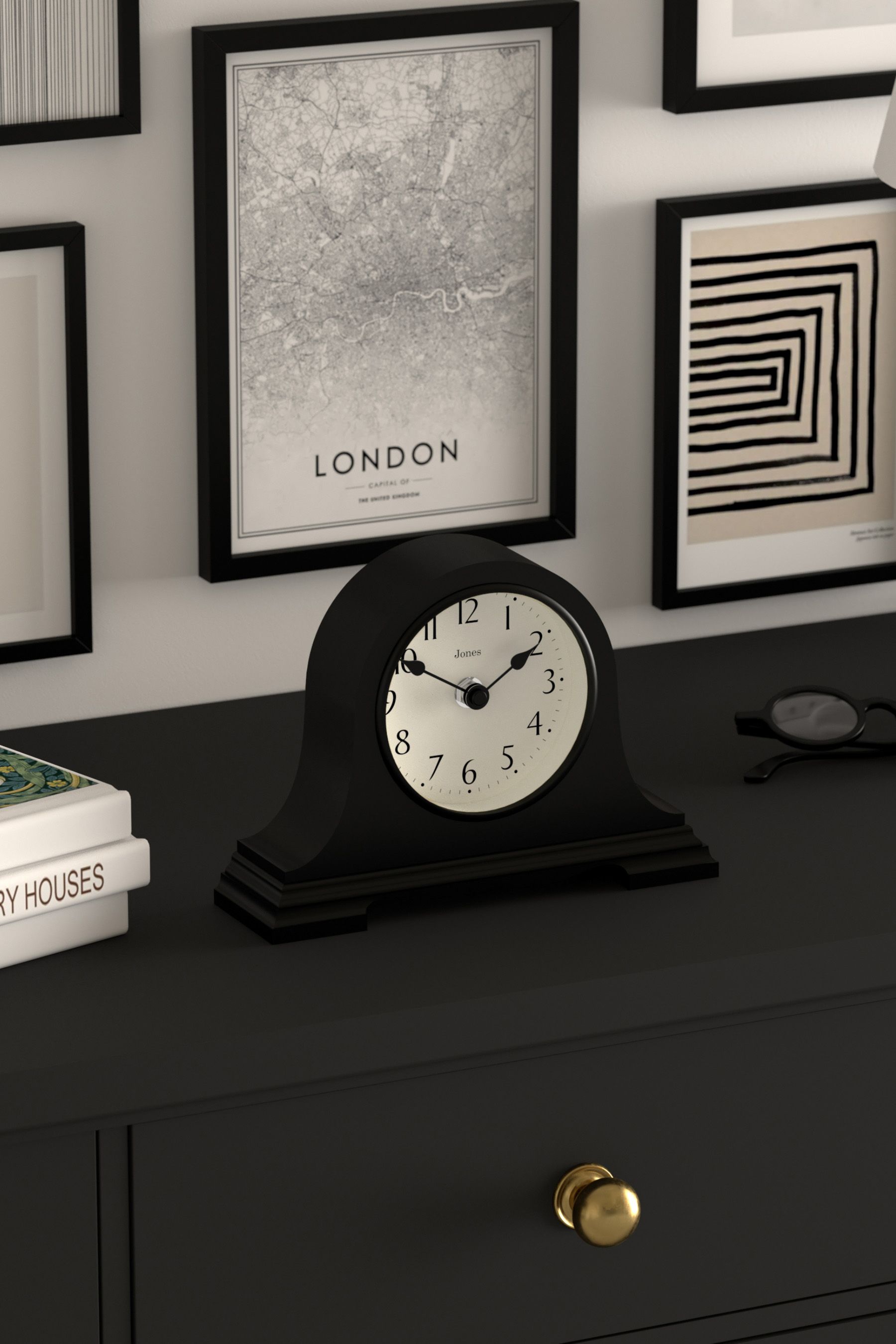 Buy Jones Clocks Black Black Mantel Clock with Arabic Dial from the