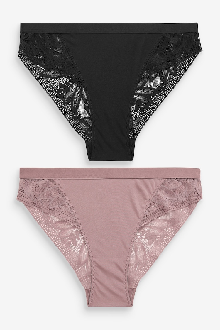 Schwarz/Mauve, Violett - Slips aus Mikrofaser und Spitze im 2er-Pack - Bild 1 von 1