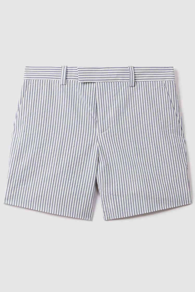 Reiss Soft Blue Barr Seersucker Striped Adjuster Shorts - Image 1 of 1
