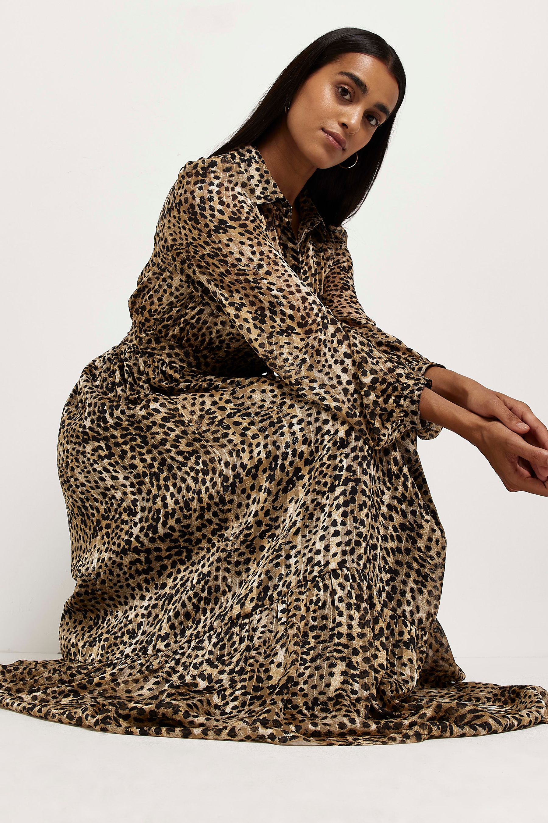 Buy River Island Black Leopard Print Maxi Shirt Dress from the Next UK ...