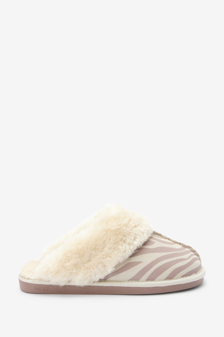 Neutral Zebra Suede Mule Slippers - Image 1 of 1