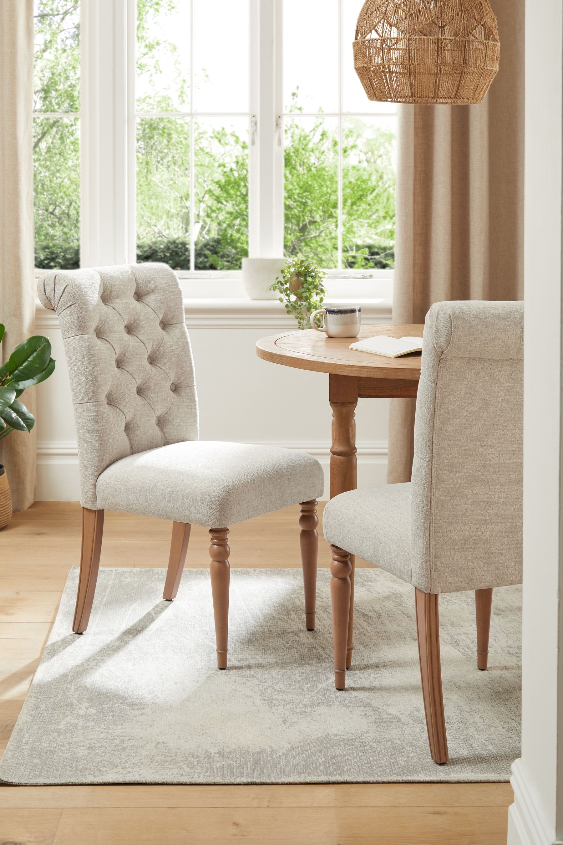 Buy Set of 2 Tweedy Plain Light Natural Evy Buttoned Dining Chairs from