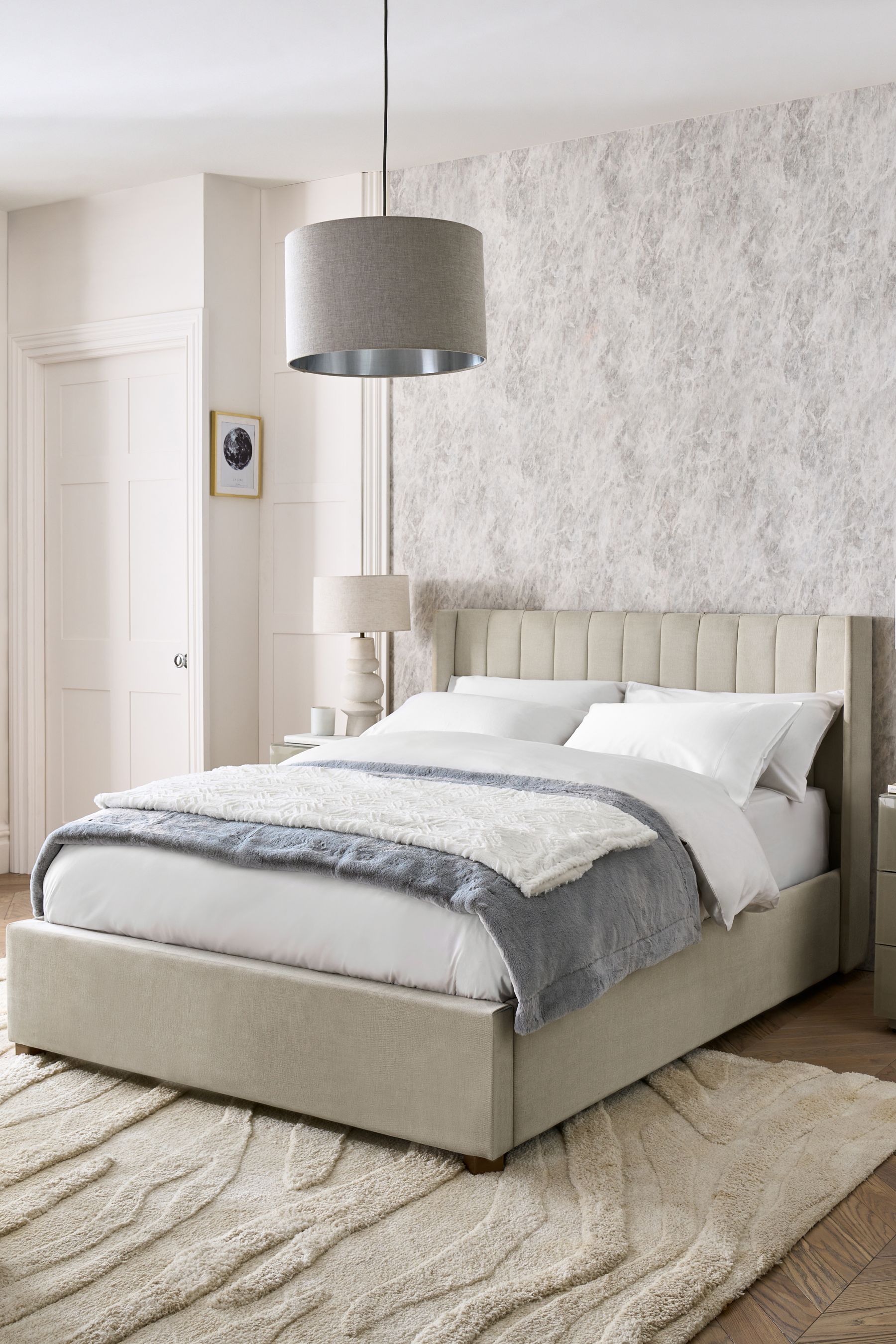 Buy Fine Chenille Light Natural Amelia Upholstered Ottoman Storage Bed