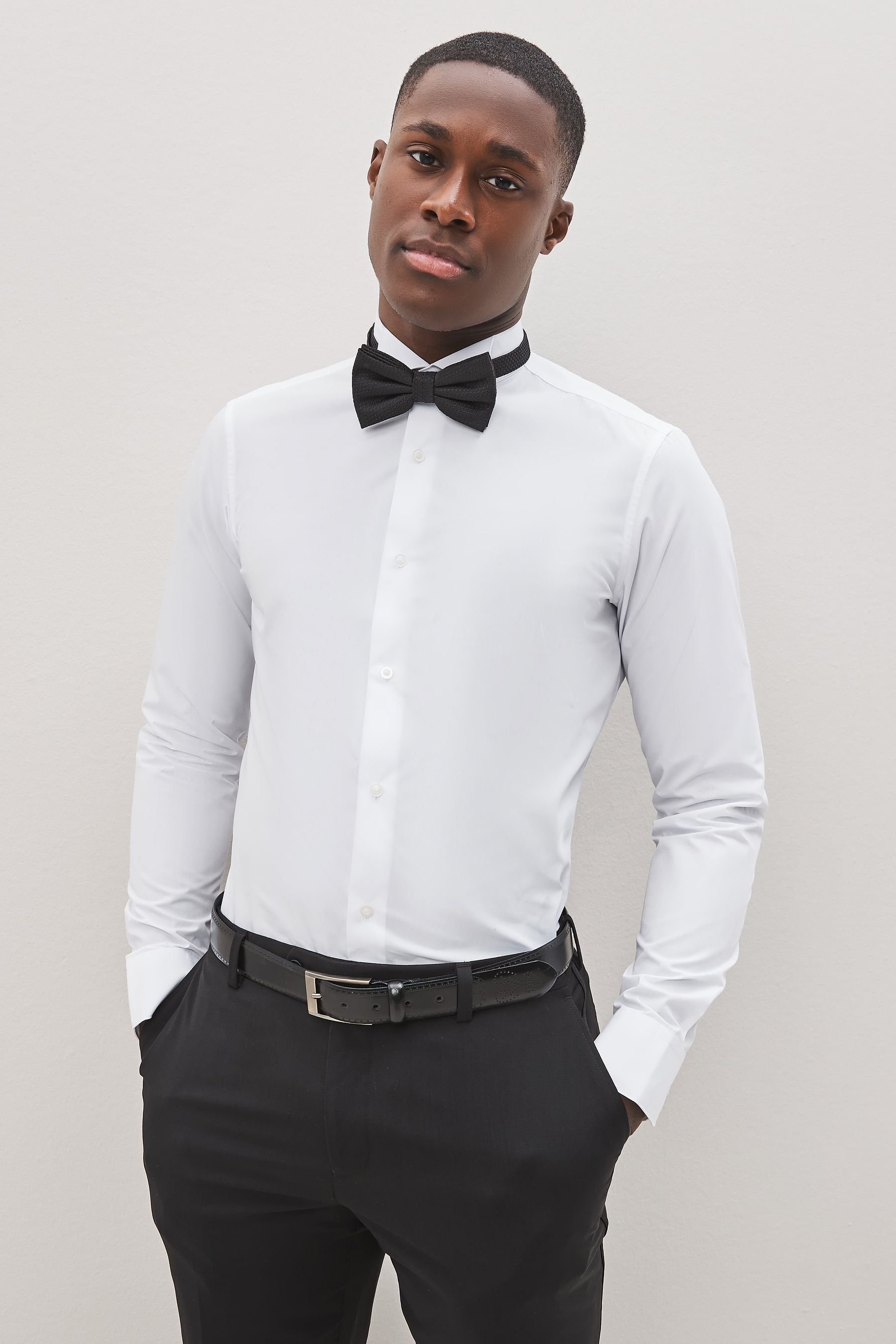 Buy White Skinny Fit Easy Care Single Cuff Wing Collar Shirt from the
