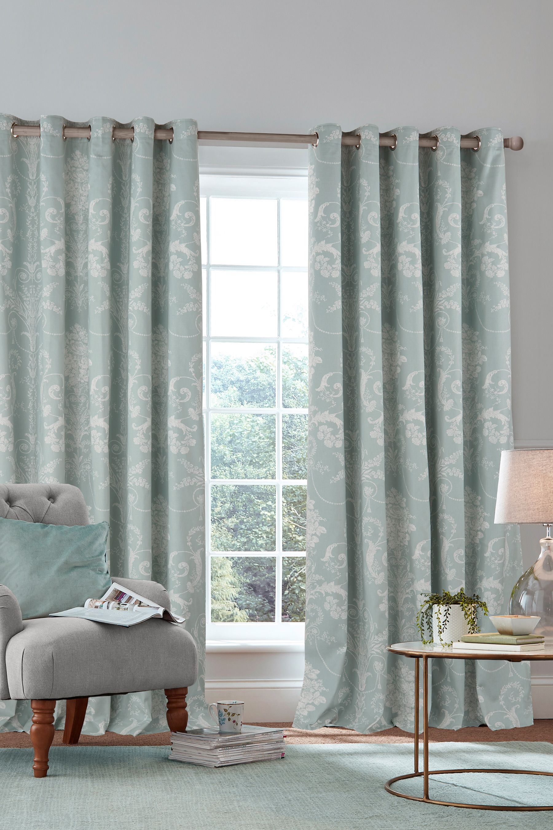 Buy Laura Ashley Duck Egg Blue Josette Blackout Lined Eyelet Curtains ...