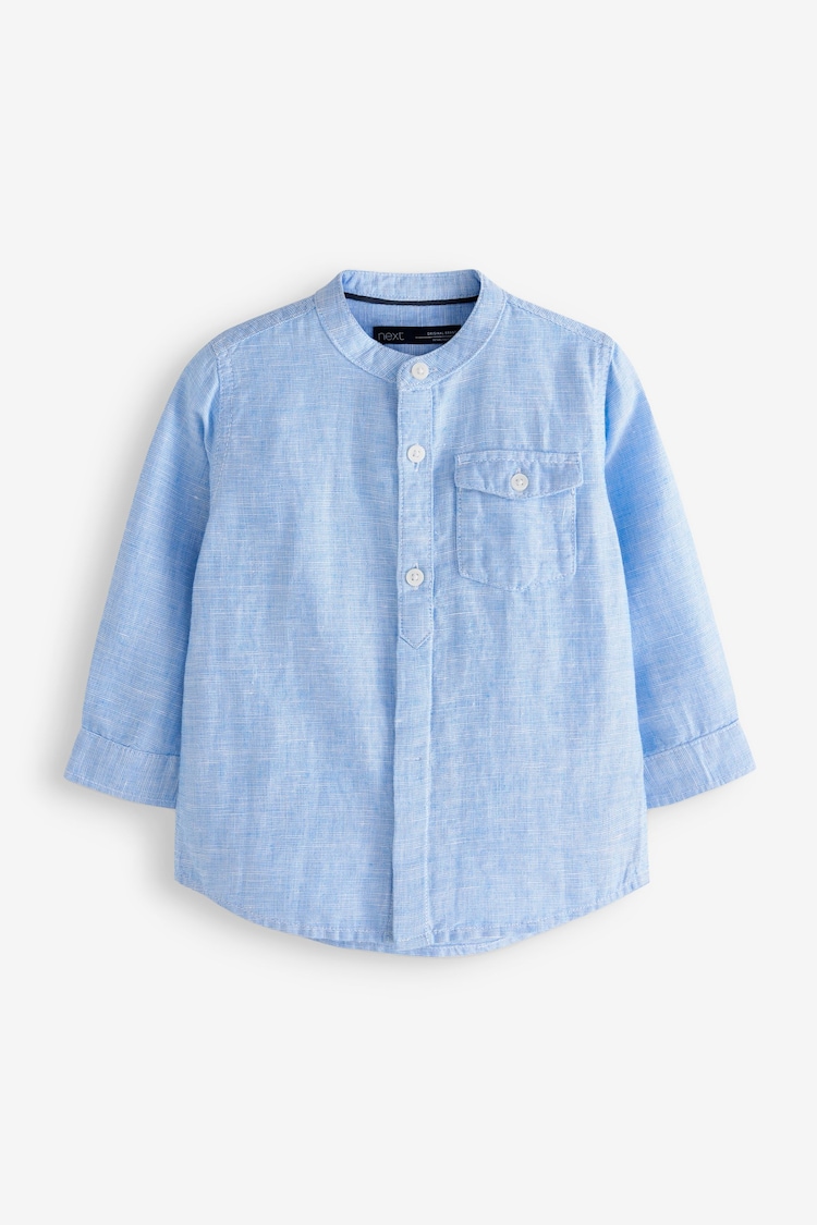 Blue Grandad Collar Linen Mix Shirt (3mths-7yrs) - Image 1 of 1