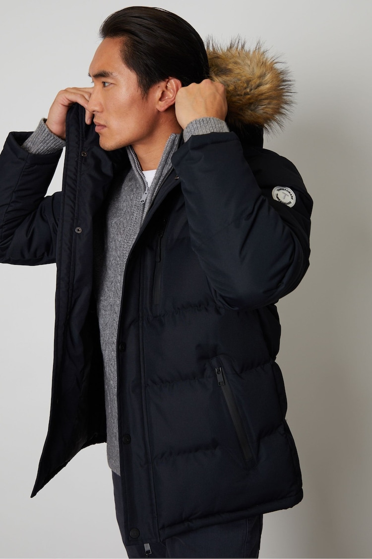 Threadbare Blue Showerproof Hooded Padded Parka Jacket - Image 1 of 1
