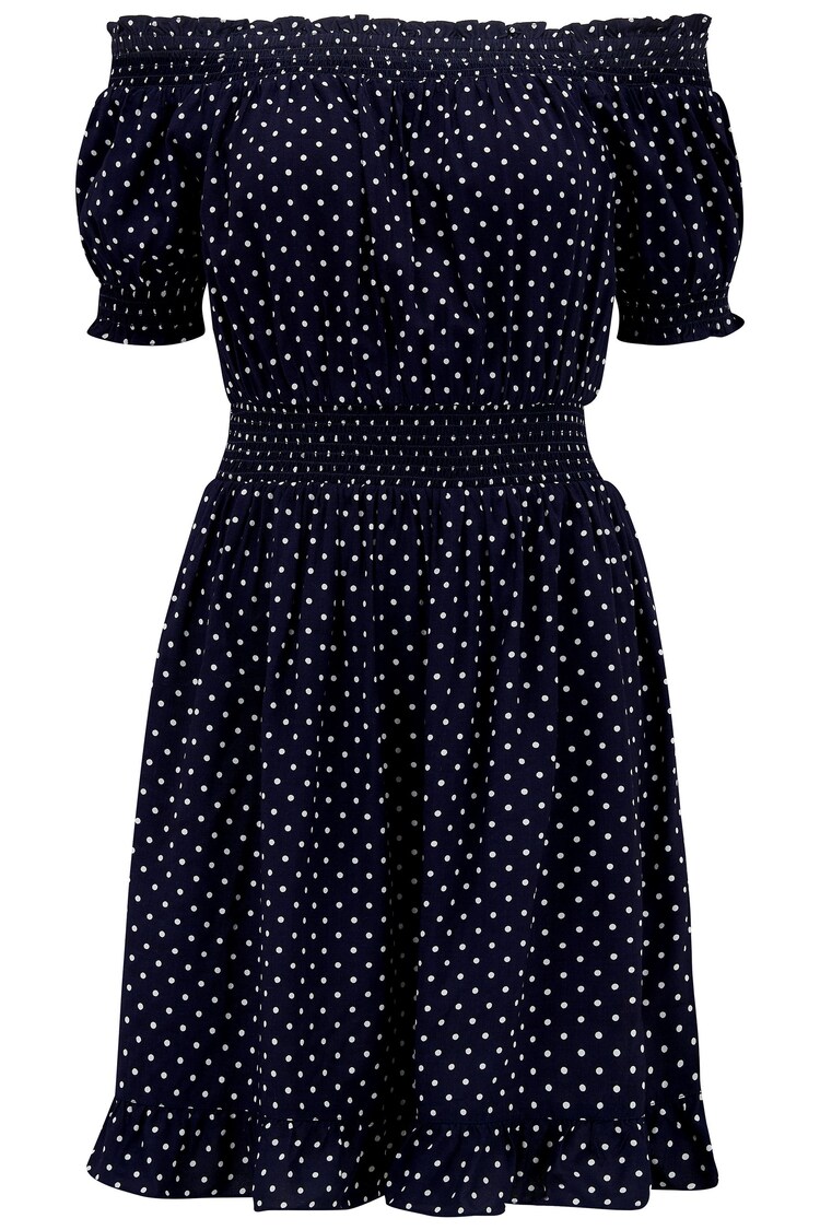 Pour Moi Blue Eloise Puff Sleeve Woven Bardot Dress - Image 1 of 1