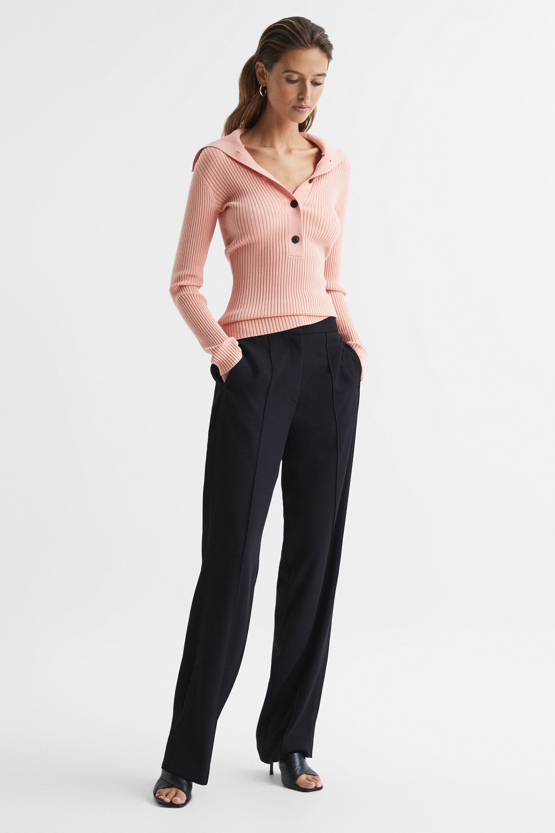 Buy Reiss Pink Maia Button Collar Jumper Top from the Next UK online shop