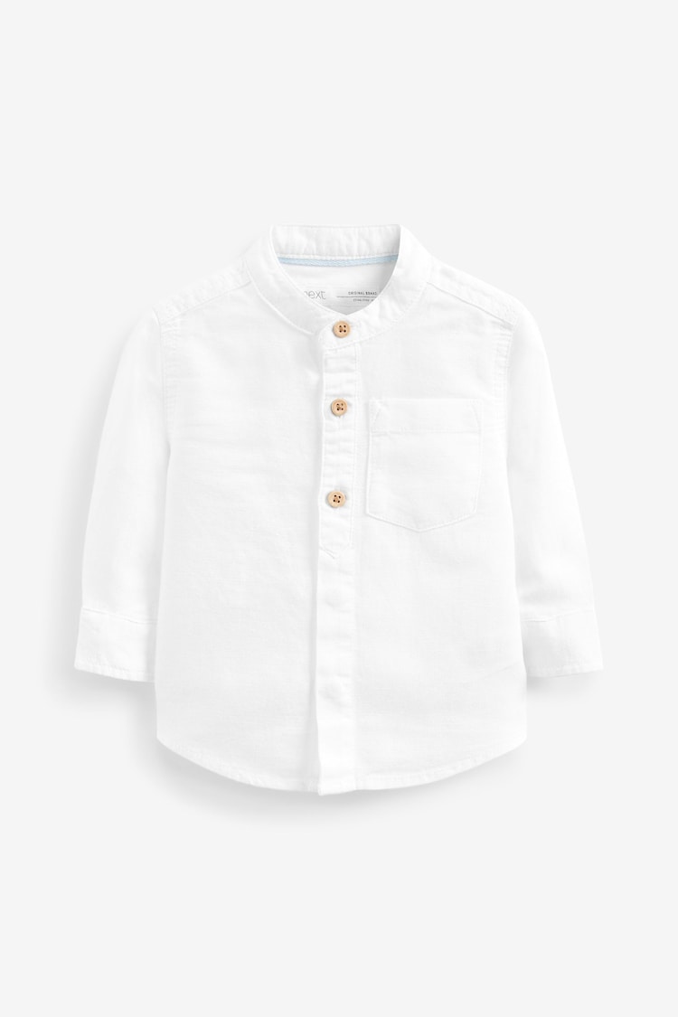White Grandad Collar Linen Mix Shirt (3mths-7yrs) - Image 1 of 1