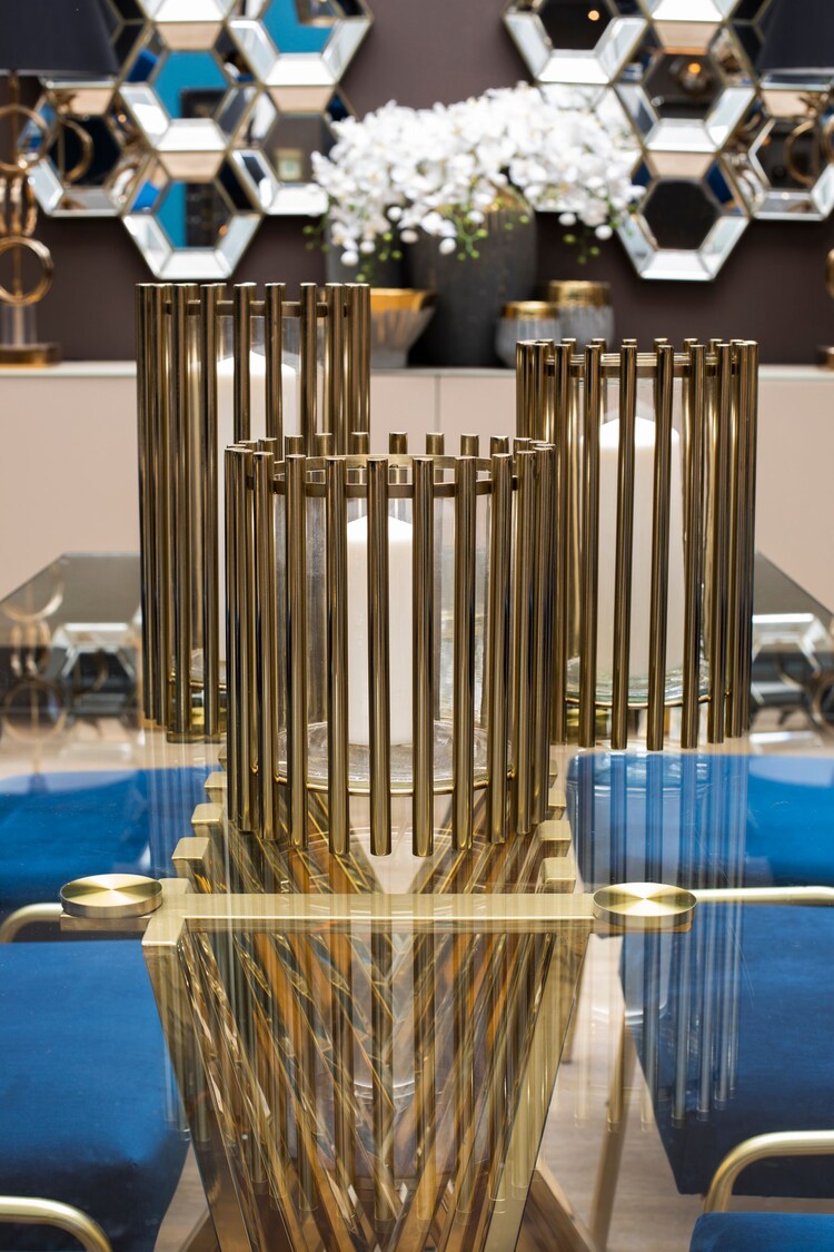 Fifty Five South Gold Martina Hurricane Steel/Glass Candle Holder - Image 1 of 1
