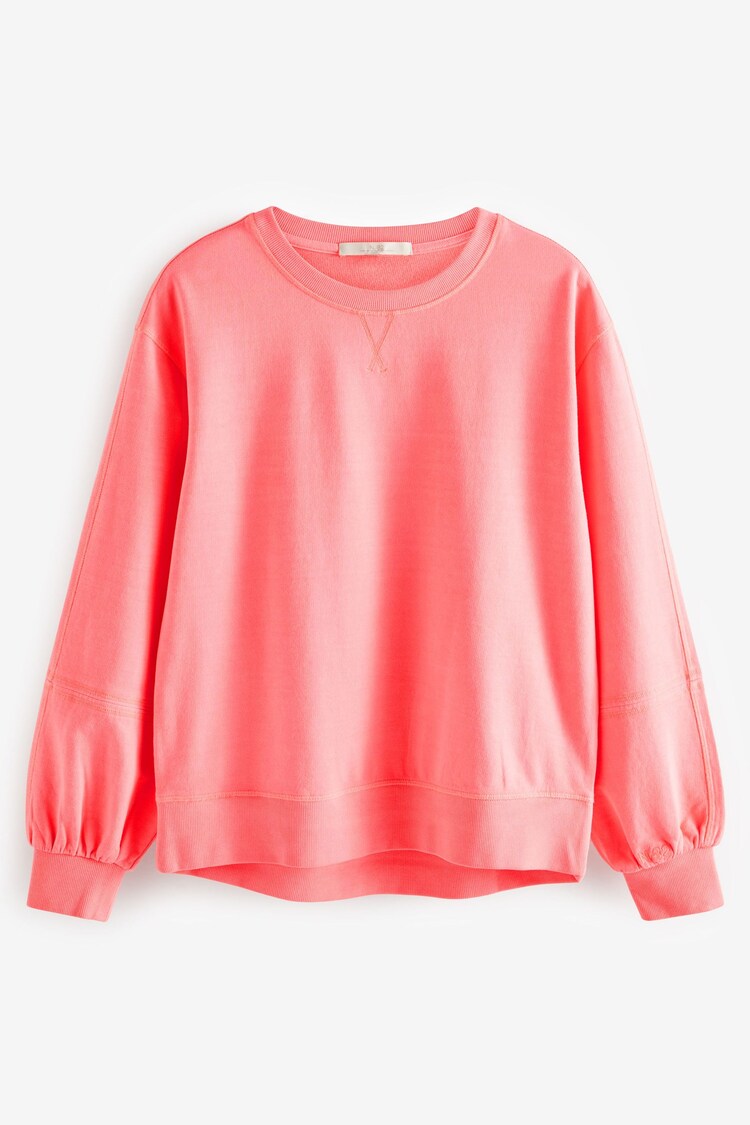 Fluorescent Pink Drop Shoulder Stitch Detail Sweatshirt - Image 1 of 1