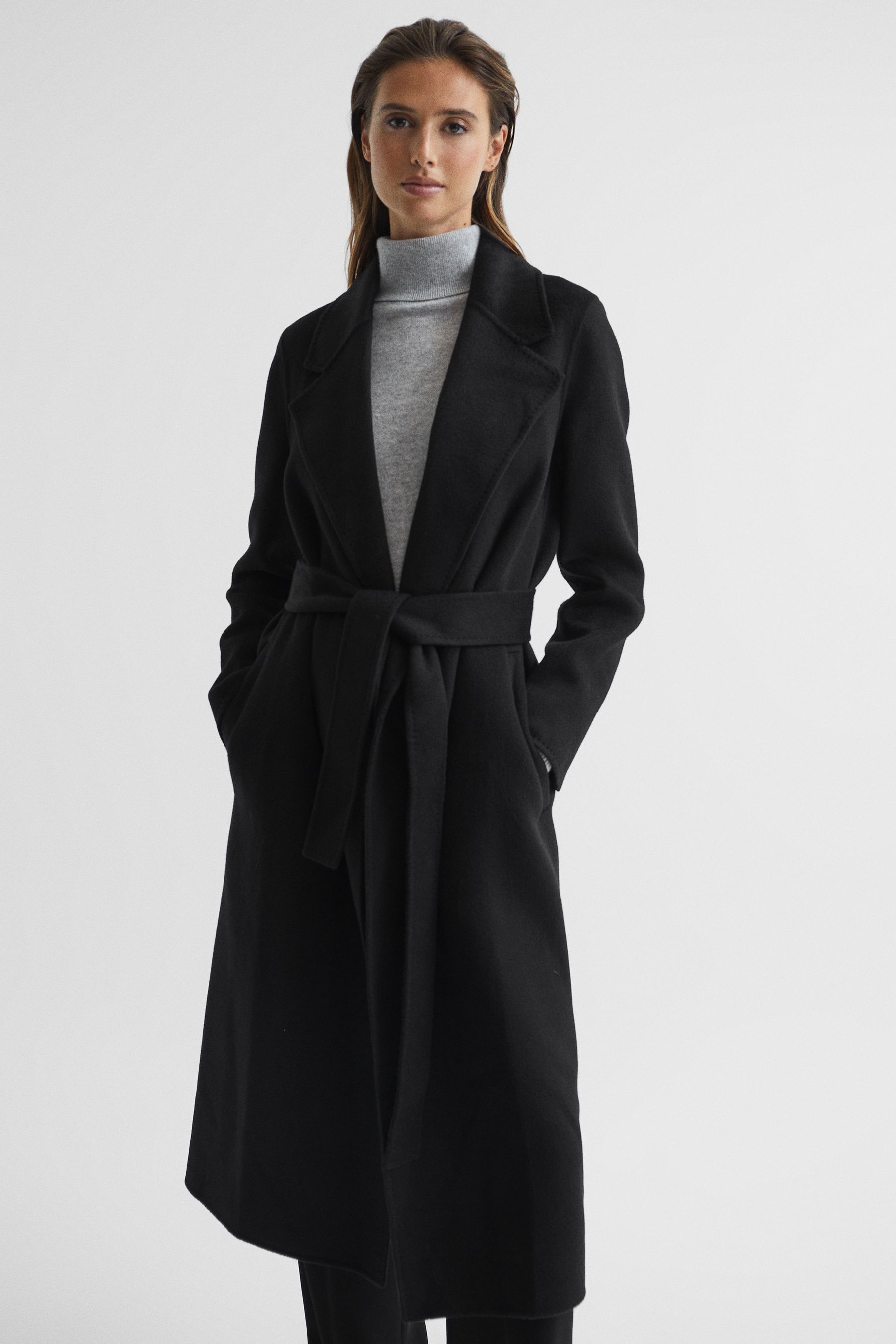 Buy Reiss Black Honor 100% Cashmere Wool Blindseam Long Coat from the ...