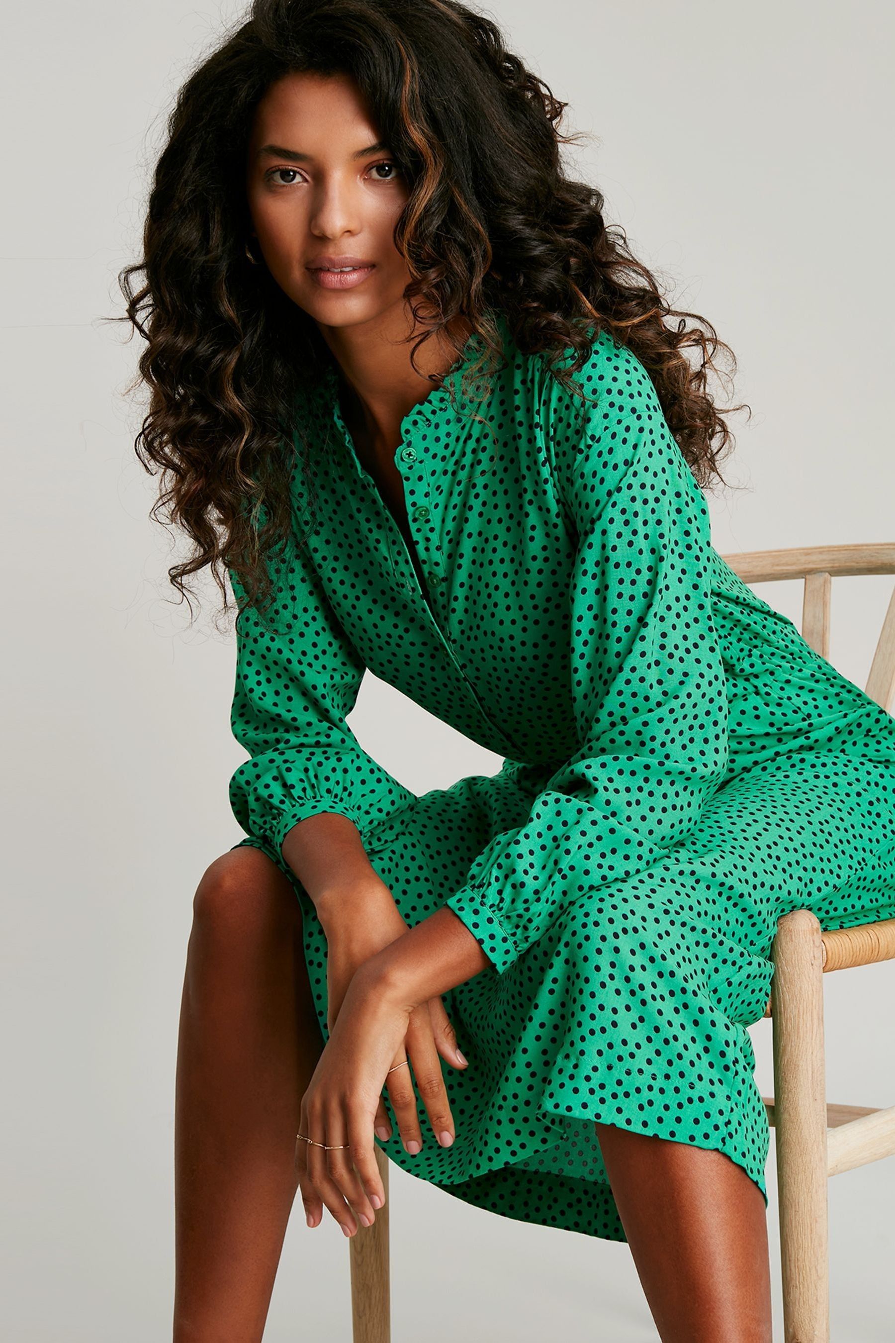Buy Joules Green Zoey Frill Neck Long Shirt Dress from Next Ireland