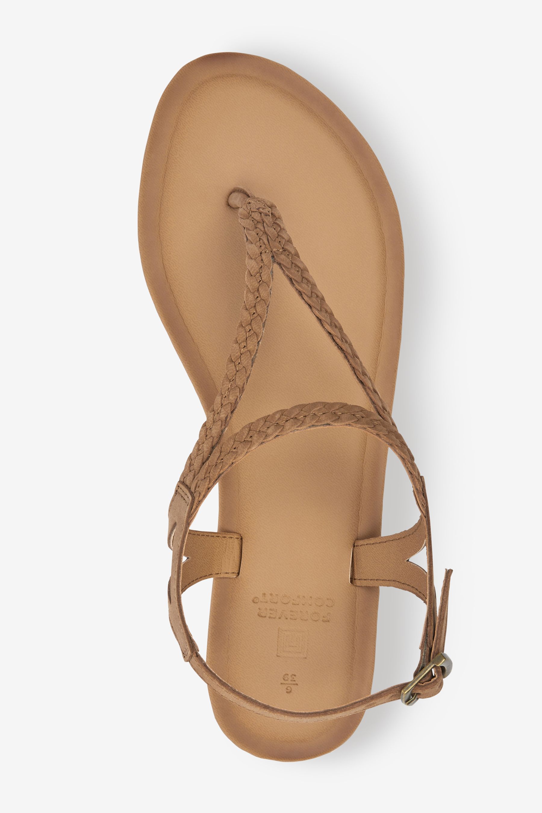 Buy Tan Brown Regular/Wide Fit Forever Comfort® Leather Plait Toe Post