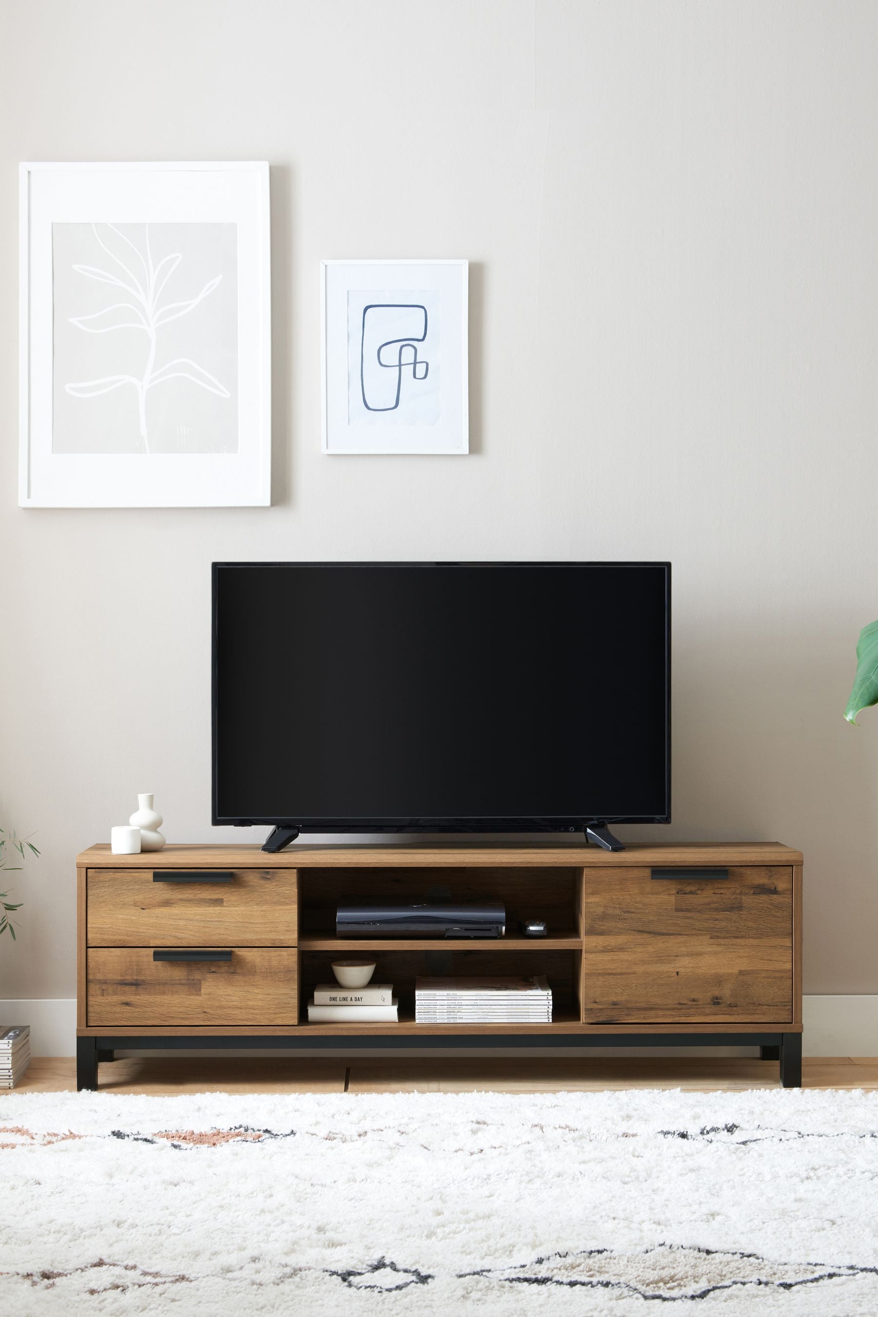 Buy Dark Bronx Up to 65 inch, Slim Oak Effect TV Unit from the Next UK