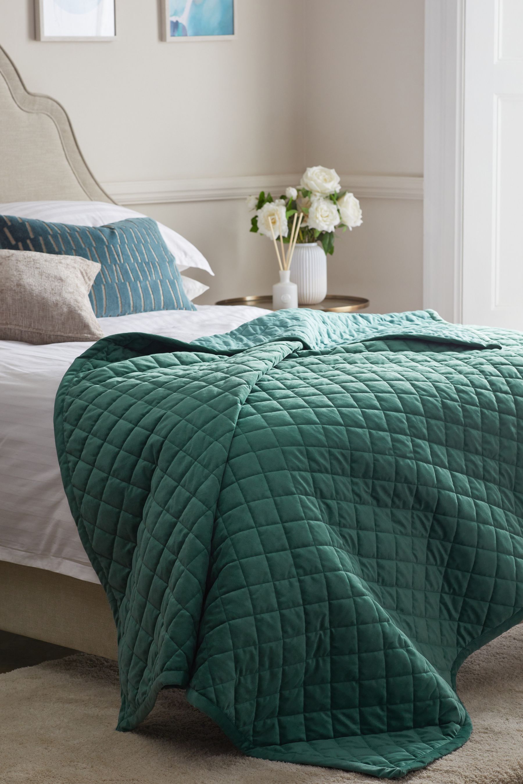 Buy Teal Green Hamilton Velvet Quilted Bedspread from Next Ireland