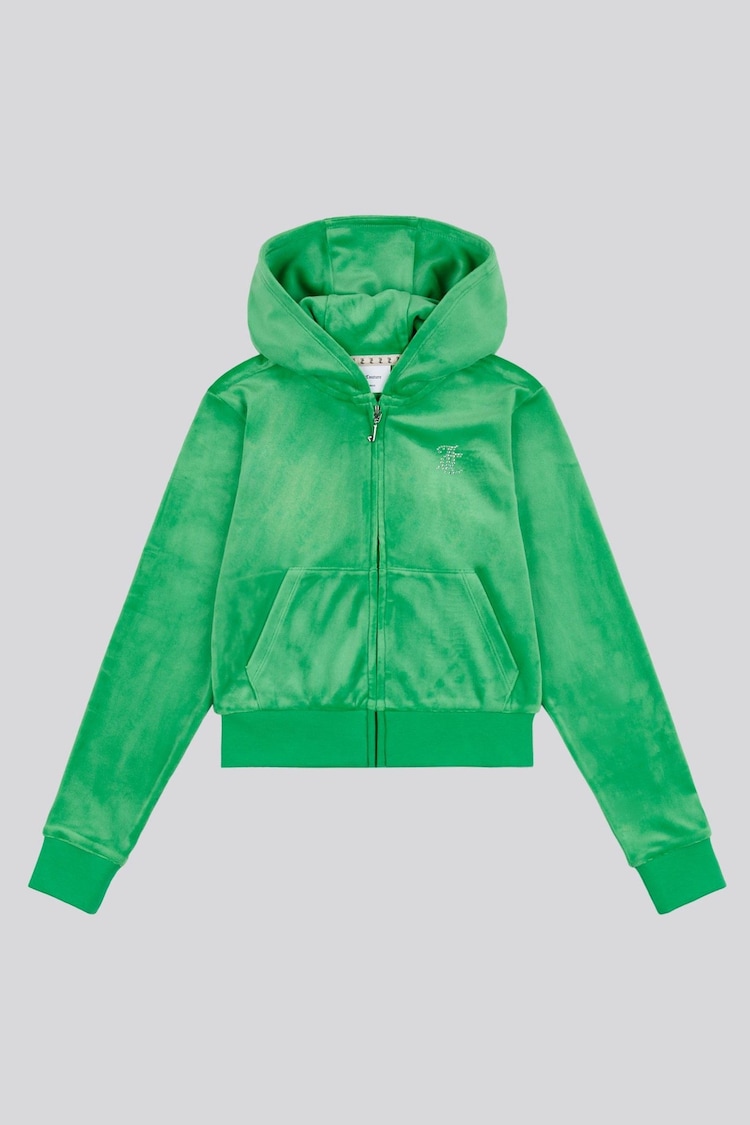 Juicy Couture Light Green Diamanté Zip Through Hoodie - Image 1 of 1