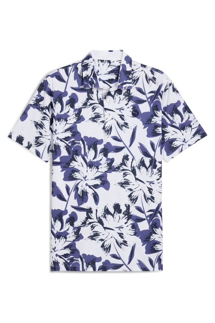 Puma White Mens Mattr Broken Flower Print Golf Polo Shirt - Image 1 of 1
