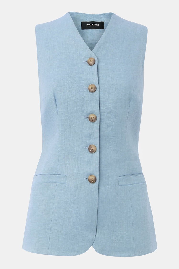 Azul - Whistles Molly Linen Waistcoat - Imagen 1 de 1