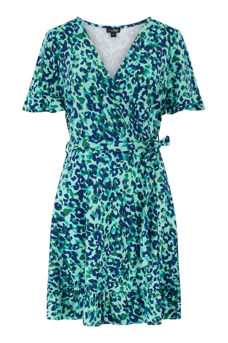 Pour Moi Blue Birdie Stretch Viscose Jersey Wrap Front Dress - Image 1 of 1
