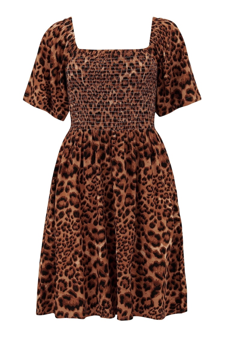 Pour Moi Brown Angel Sleeve Shirred Bodice Woven Dress - Image 1 of 1