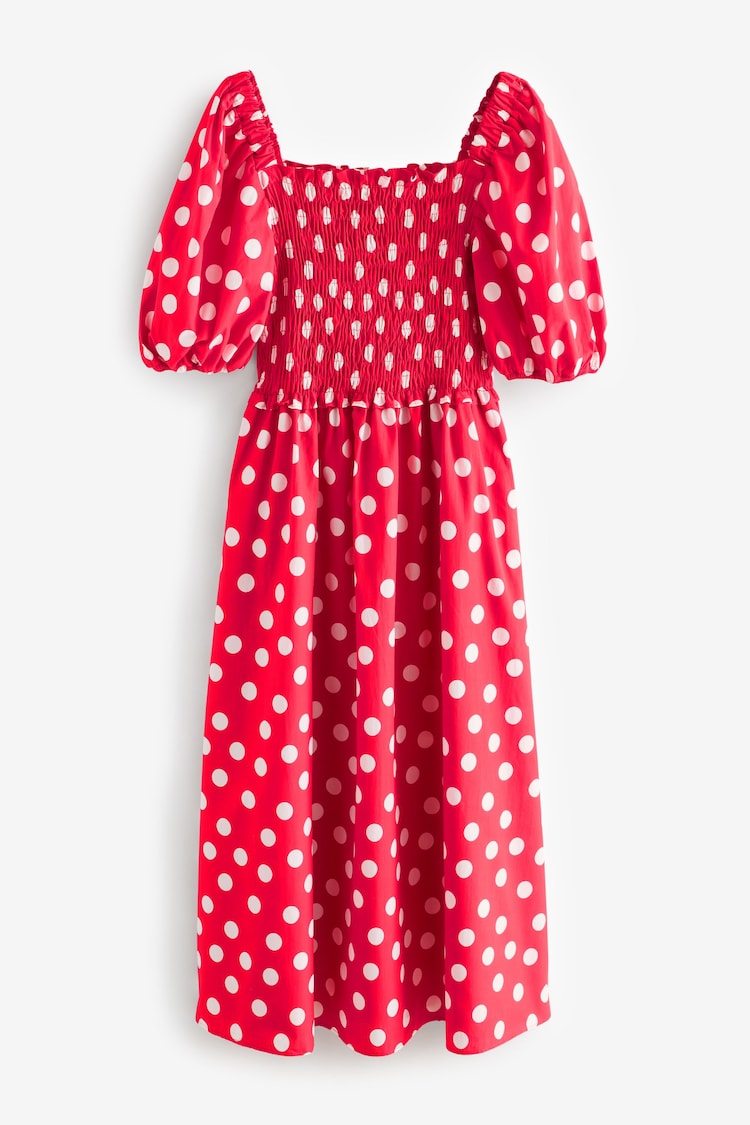 Baukjen Red Alicia Smock Midi 100% Cotton Dress Crimson Polka - Image 1 of 1