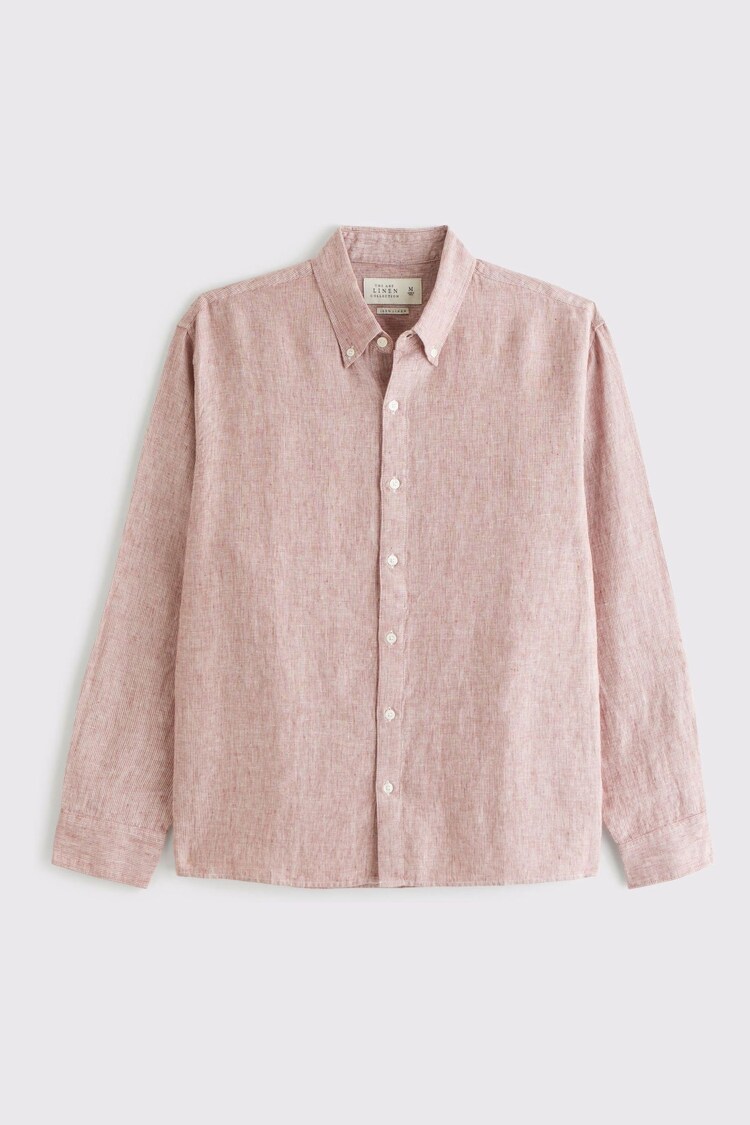 Abercrombie & Fitch Red Long Sleeve 100% Linen Shirt - Image 1 of 1