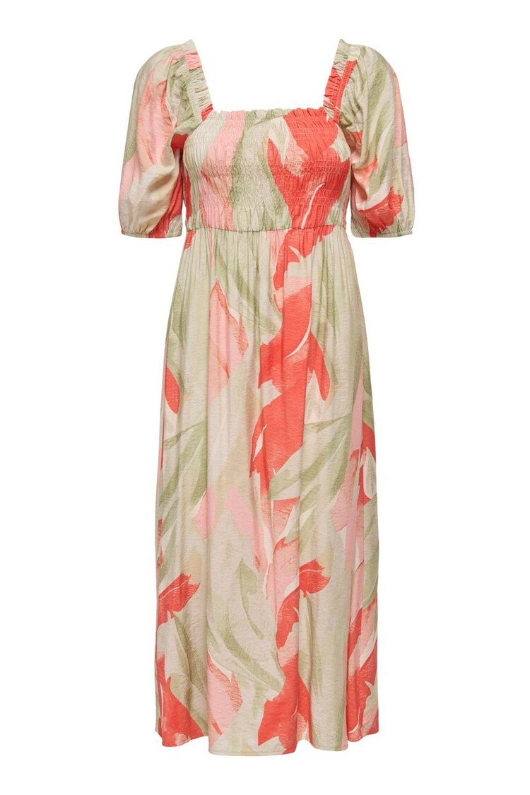 JDY Green Puff Sleeve Smock Midi Dress - Image 1 of 1