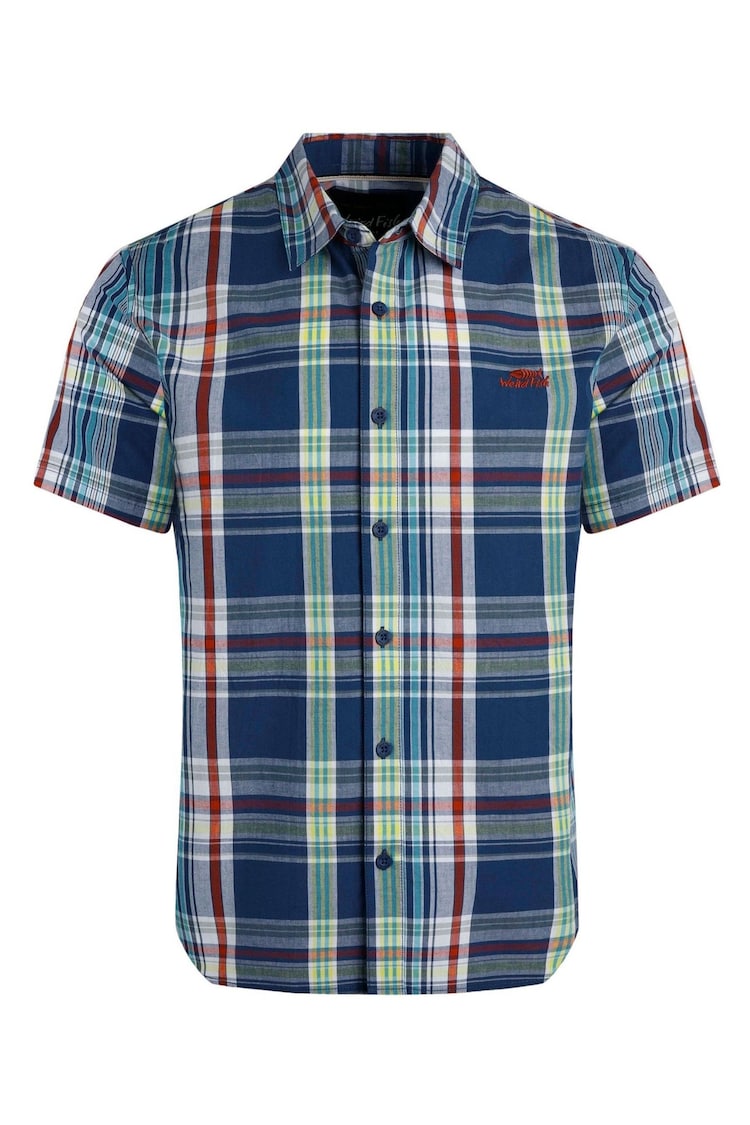 Weird Fish Aqua Blue Judd Short Sleeve 100% Cotton Check Shirt - Image 1 of 1