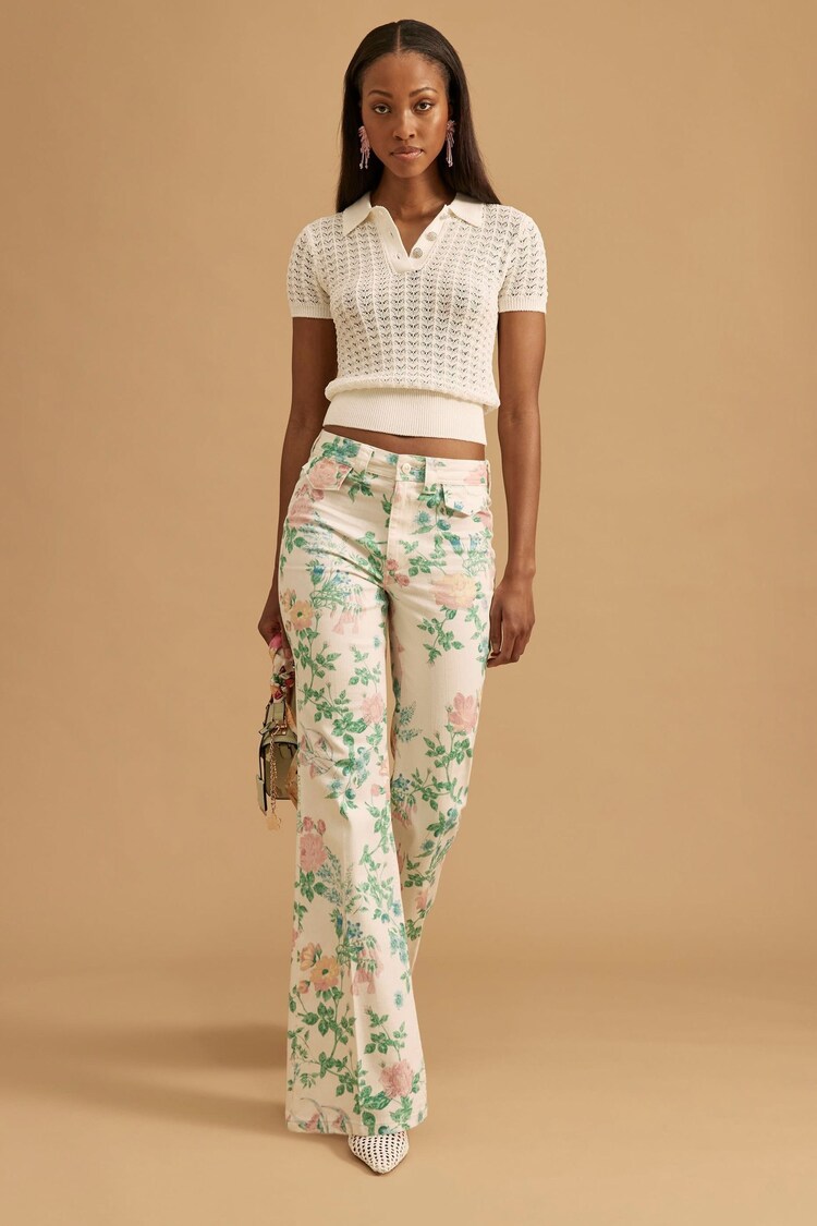 River Island White Floral Print High Rise Relaxed Flare Jeans - Image 1 of 1
