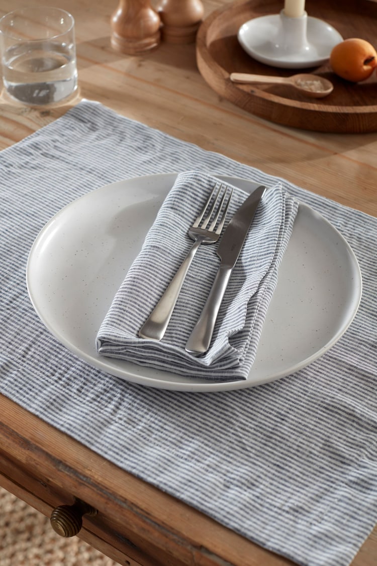 Secret Linen Store French Blue Sid Stripe 100% Linen Placemats - Image 1 of 1
