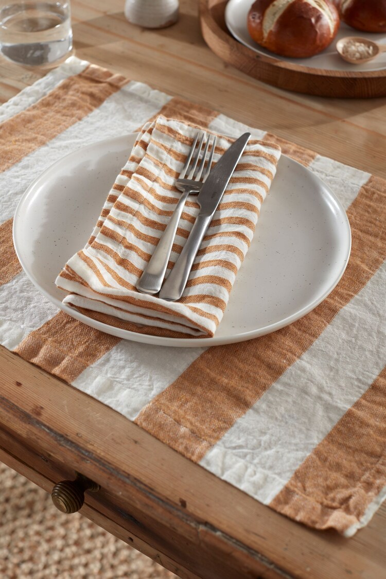 Secret Linen Store Amber Wide Stripe 100% Linen Placemats - Image 1 of 1