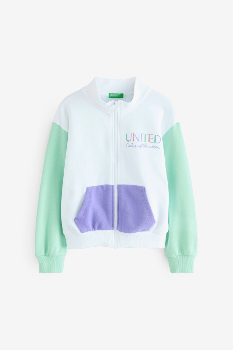 Benetton Girls Glitter Print White Sweat Top - Image 1 of 1
