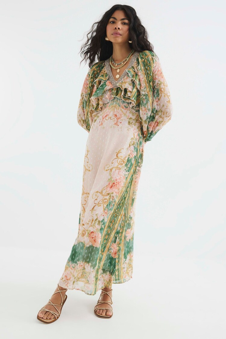 River Island Pink V-Neck Ruffle Maxi Dress - Image 1 of 1