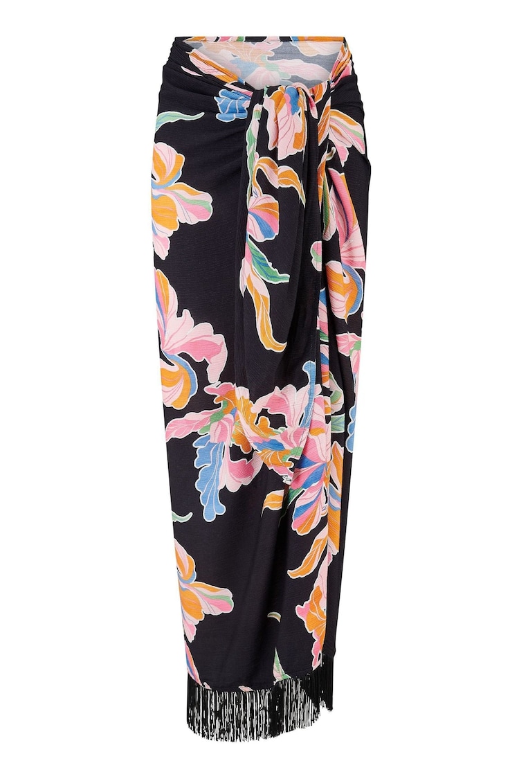 Pour Moi Black Floral Fringe Trim Crinkle Woven Multiway Sarong - Image 1 of 1