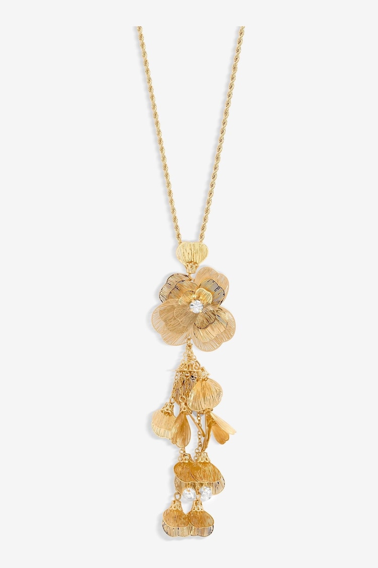 Mood Gold Tone Crystal Laser Cut Statement Pendant Necklace - Image 1 of 1