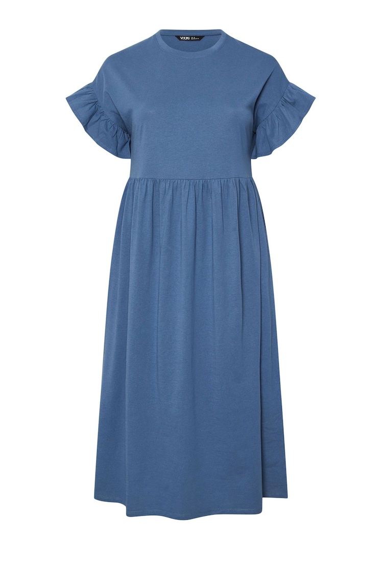 Yours Curve Blue Frilled 100% Cotton Midaxi Dress - Image 1 of 1