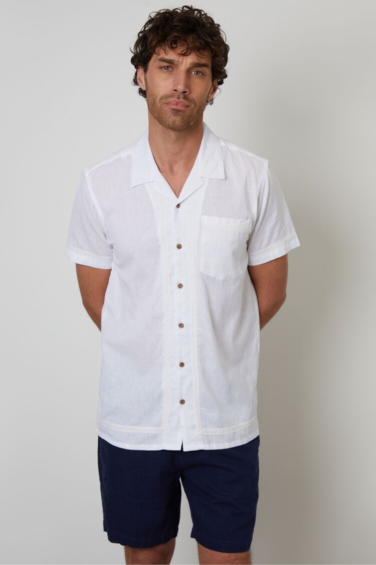 Threadbare White Linen Blend Crochet Lace Short Sleeve Shirt - Image 1 of 1